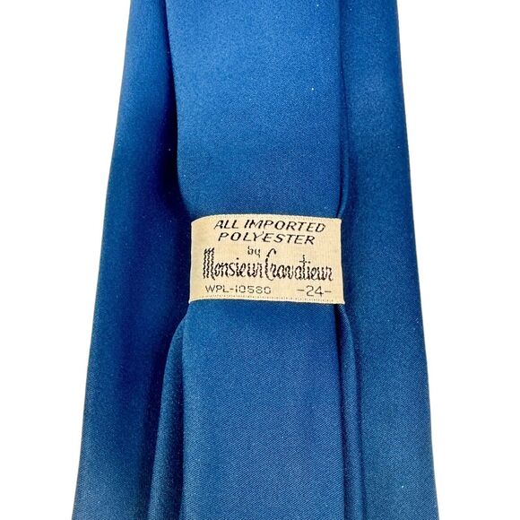 Monsieur Cravatieur Men’s Necktie Tie Solid Blue Polyester‎ Vintage - Picture 4 of 6